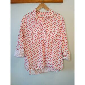 Madewell 1937 Coral Red Geometric Print Button Up Shirt Cotton Large